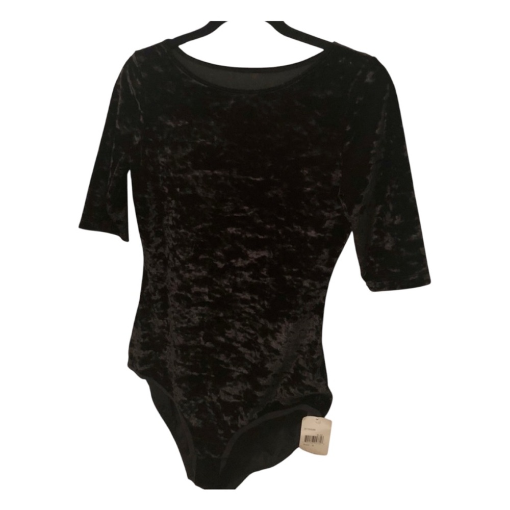 NWT Hanky Panky Crushed Velvet Bodysuit Relaxed Crewneck Black (S)